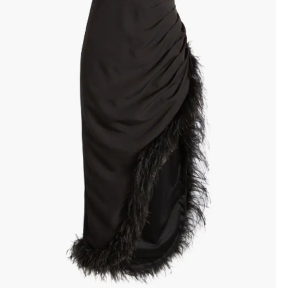 MAC DUGGAL 11626 SLEEVELESS FAUX WRAP FEATHER DETAIL SIDE SLIT BLACK DRESS sz 6 - Picture 4 of 5